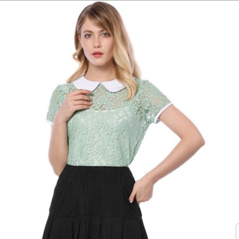 Allegra k seafoam green lace top